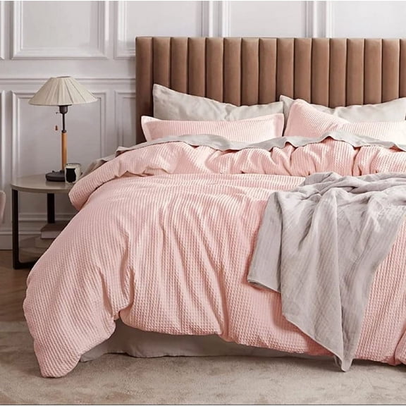 Pavish Export 100% Cotton Waffle Duvet Cover Peach Soft Luxury Comforter Cover Bedding Set with 2 Matching Pillow Case over Size 120X120