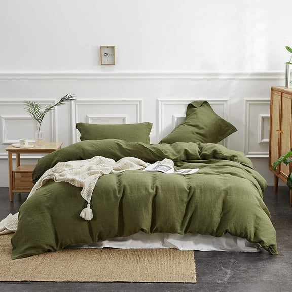 Pavish Export 3Pcs Moss Green Linen Duvet Cover Bohemian Bedding Comforter Donna Quilt Cover 2 Pillow Cover Cal.King