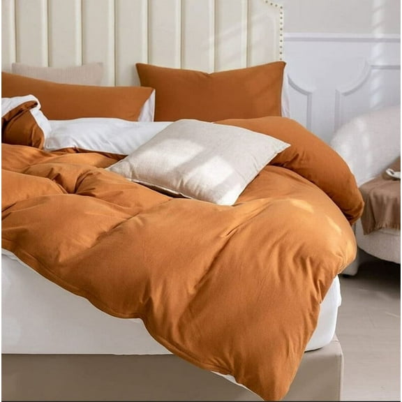 Pavish Export Cinnamon & White Cotton Duvet Cover, Cotton Bedding Dual Color, Duvet Cover With 2 Pillow Shames Tobacco Duvet Cover, Boho Duvet Cover Twin