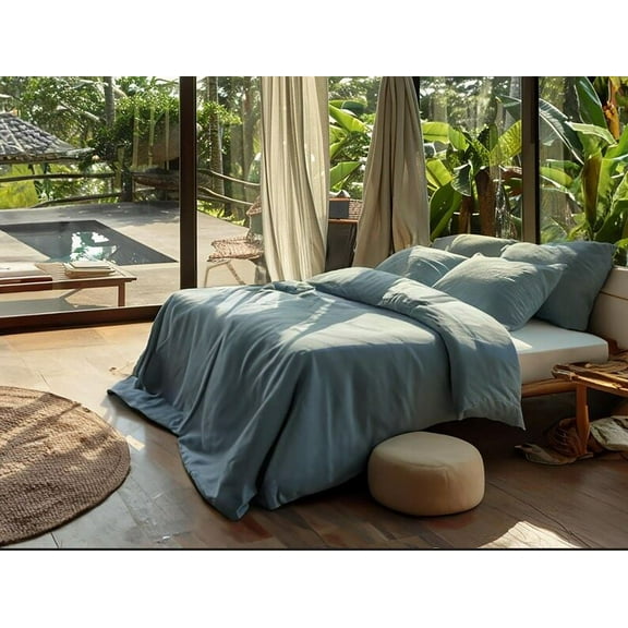 Pavish Export Cotton Duvet Cover Set In Sky Blue Softened Cotton Comforter Cover Coconut Buttons with 2 Pillow Case Twin