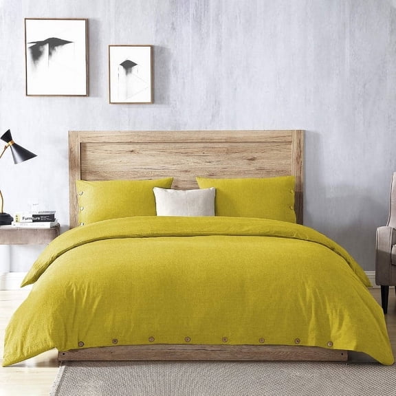 Pavish Export Cotton Duvet Cover Set With 2 Matching Pillow Cover Washed Mustard Duvet Cover With Button Closer 98X120