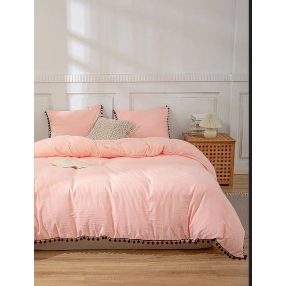 Pavish Export Cotton Pom Pom Duvet Cover In Pink And Black Pom Pom Bedding Duvet Cover Big Pom-Pom Tassel 100% Cotton Duvet Cover Twin