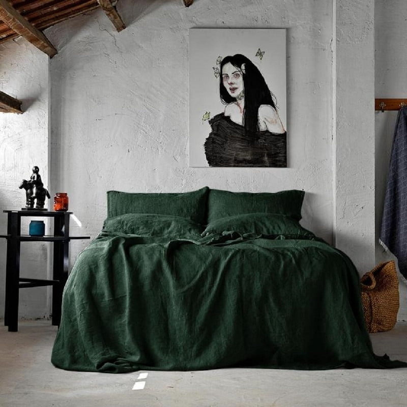 Pavish Export Dark Green Duvet Cover Set 100% Washed Cotton Linen Feel Super Soft Comfortable Farmhouse Comforter Cover Full