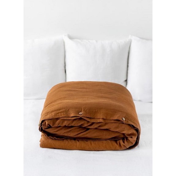 Pavish Export Linen Duvet Cover In Cinnamon Washed Linen Bedding Donna Quilt Cover Set With 2 Pillow Sham Button .Sup King