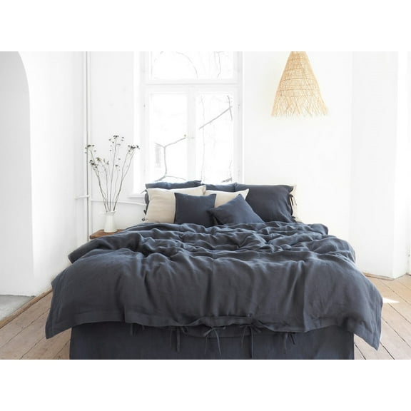 Pavish Export Linen Duvet Cover In Dark Grey Softened Comforter Bedding Donna Cover 2 Matching Pillow Sham Twin