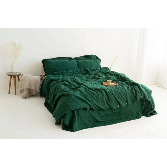 Pavish Export Linen Duvet Cover In Forest Green Washed Soft Linen Quilt Cover Set With 2 Matching Pillow Sham Twin