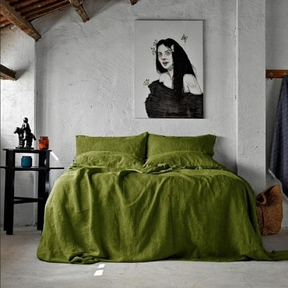 Pavish Export Linen Duvet Cover In Moss Green Stonewashed Natura Linen Beddimng Donna Quilt Cover 2 Pillow Sham .Sup King