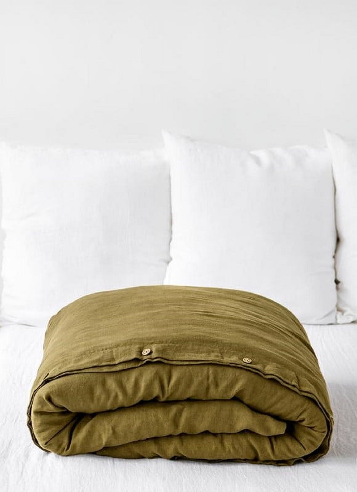 Pavish Export Linen Duvet Cover In Olive Green Stonewashed Natura Quilt Cover Set With 2 Matching Pillow Sham King
