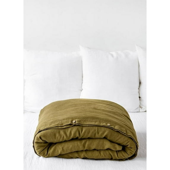 Pavish Export Linen Duvet Cover In Olive Green Stonewashed Natura Quilt Cover Set With 2 Matching Pillow Sham Queen