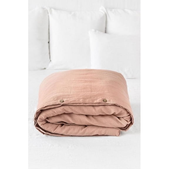 Pavish Export Linen Duvet Cover In Peach Washed Linen Bedding Donna Quilt Cover Set With 2 Pillow Case Button .Sup King