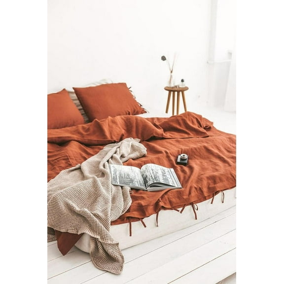 Pavish Export Linen Duvet Cover Set Rust Stonewashed Bedding Donna Quilty Cover With 2 Matching Pillow Cover Button Twin