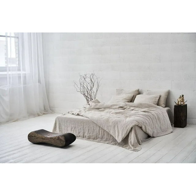 Pavish Export Linen Washed Super Soft Queen King Full Eco 100% European Flax Natural Organic Beige Color Quilt Cove Queen