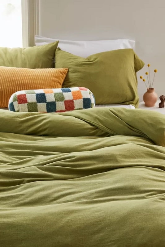 Pavish Export Moss Green Linen Bedding Duvet Cover Set Boho Comforter Quilt Donna Duvet Cover 2 Pillow Sham Full