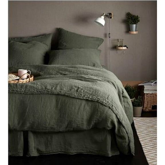 Pavish Export Moss Green Linen Duvet Cover Set With 2 Pillow Case Boho Bedding Donna Quilt Cover And Button Cal King