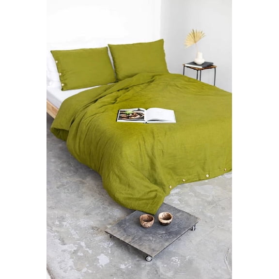 Pavish Export Moss Green Linen Duvet Cover Soft Boho Bedding Quilt Cover Set 2 Matching Pillow Case Twin XL