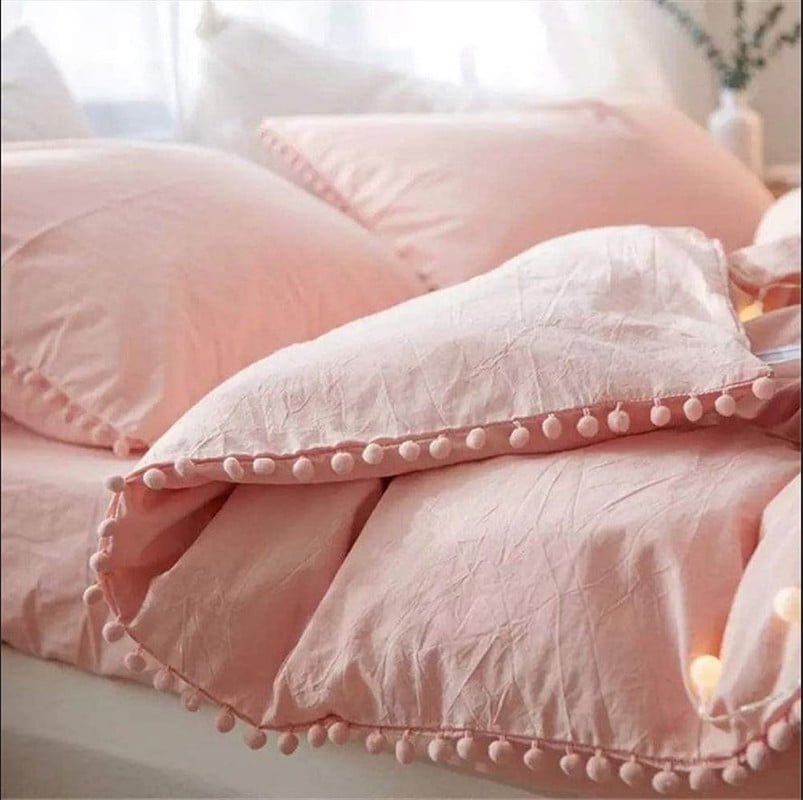 Pavish Export Pom Pom Cotton Duvet Cover In Pink Boho Bedding 100% Cotton Duvet Cover Set With 2 Pillow Case Cotton Bohemian Duvet Set Queen