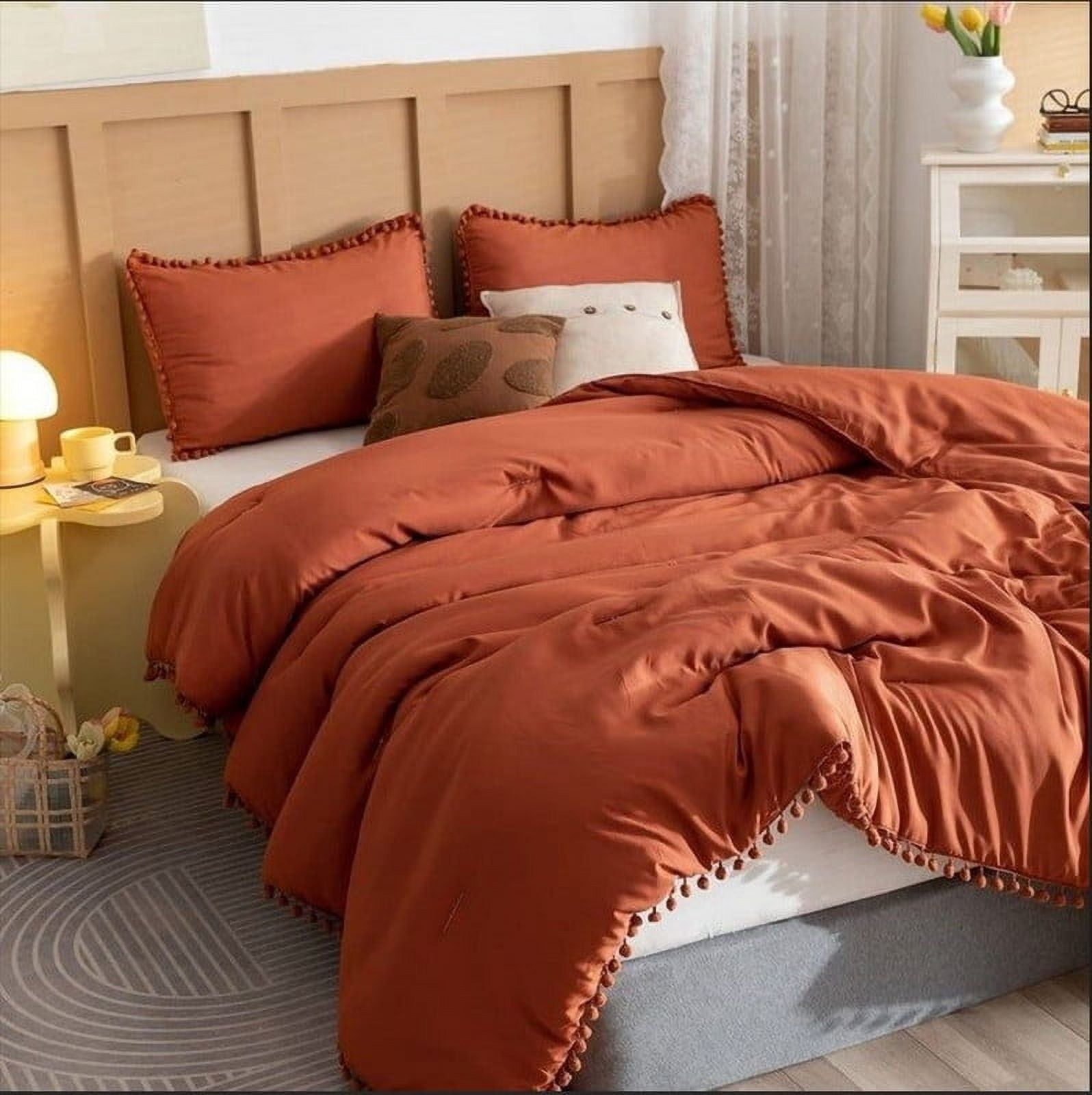 Pavish Export Pom Pom Duvet Cover in Burnt Orange Bedding Set, Rust Comforter Cover, Duvet Cover Set Bedding Custom Size Duvet Cover Set Queen