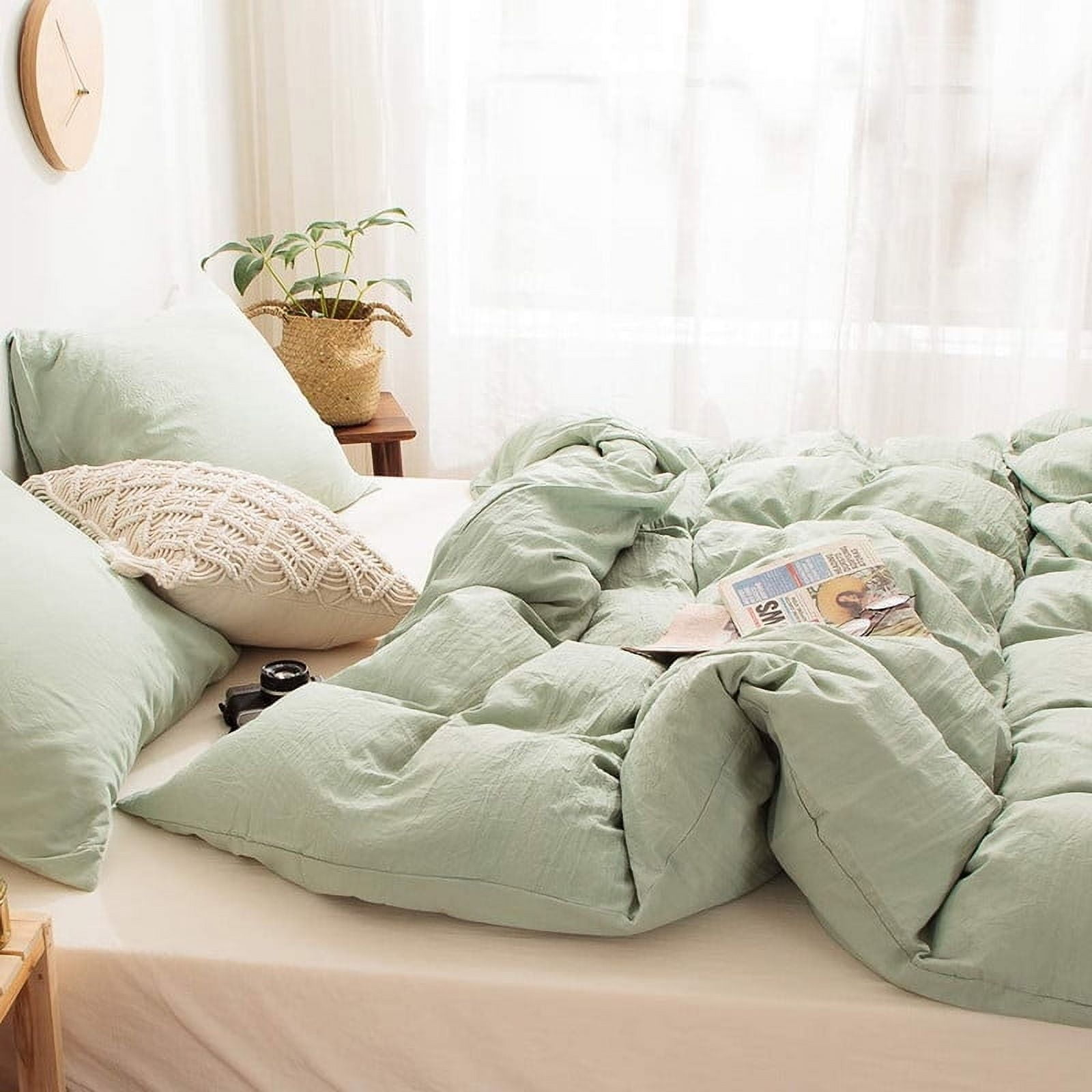 Pavish Export Sage Green Duvet Cover Twin Size Modern Minimalist Style Solid Color Bedding Set 3 Pieces Soft Comforter Covers