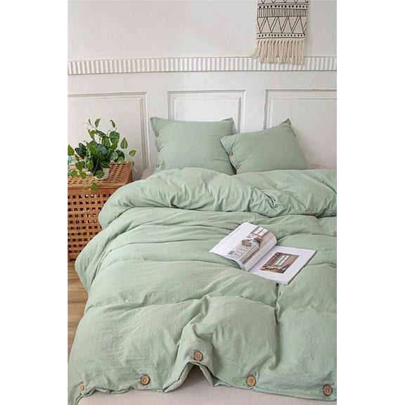 Pavish Export Sage Green Linen Duvet Cover With 2 Matching Pillow Case Stonewashed Soft Linen Bedding Donna Cover Set Twin XL