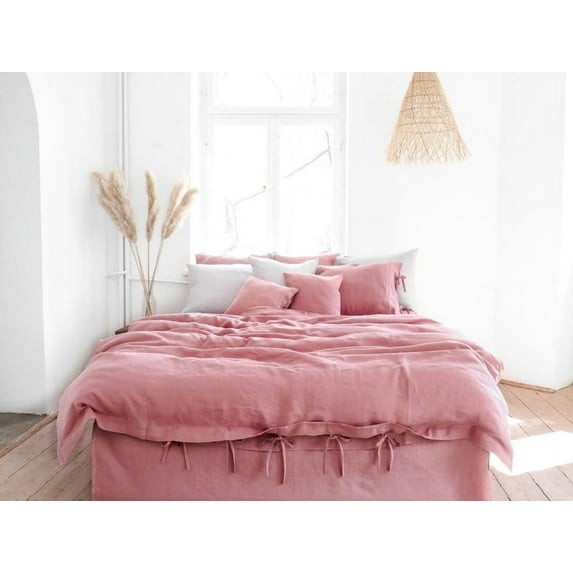 Pavish Export Stonewashed Linen Duvet Cover In Dusty Pink Natural Color Bedding Quilt Cover And 2 Pillow Sham King