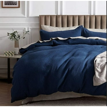 Pavish Export Waffle Cotton Duvet Cover In Navy Blue 100% Cotton Waffle Weave Bedding Set with 2 Pillow Shams Comforter and Quilt Cover Twin