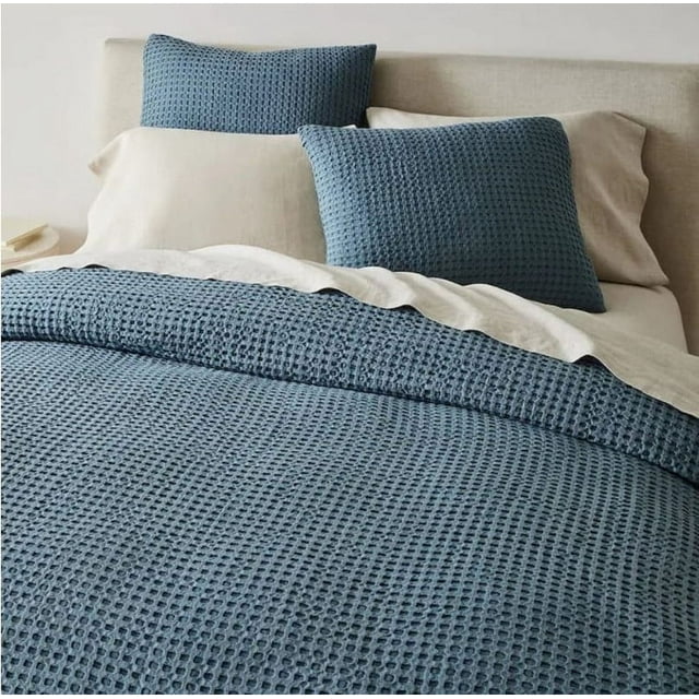 Pavish Export Washed Cotton Waffle Duvet Cover in Sky Blue 100% Natural Cotton Waffle Bedding Duvet Cover With Two PillowCase Over Size 120X120