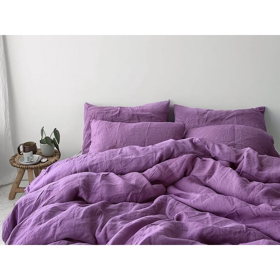 PavishExport Linen Duvet Cover In Purple Natural Bedding Donna Quilt Cover Set With 2 Matching Pillow Case Sham .Sup king