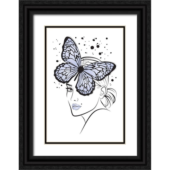 Pavlova, Martina 17x24 Black Ornate Wood Framed with Double Matting Museum Art Print Titled - Lady Butterfly Blue