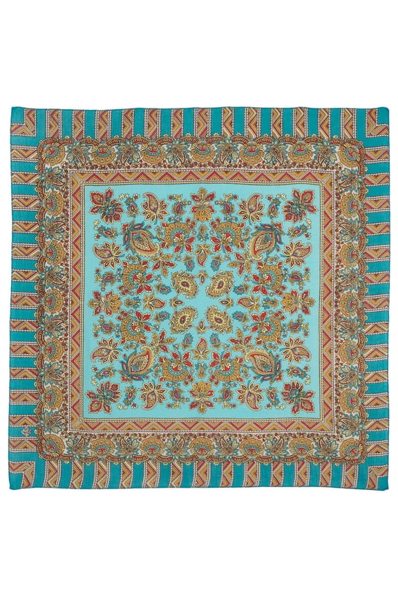 Pavlovo Posad Sunbeam Wool Shawl 28.3x28.3'' (72x72 cm) 100% Wool Wrap Fashion Shawl for Women Wool Scarf, Turquoise