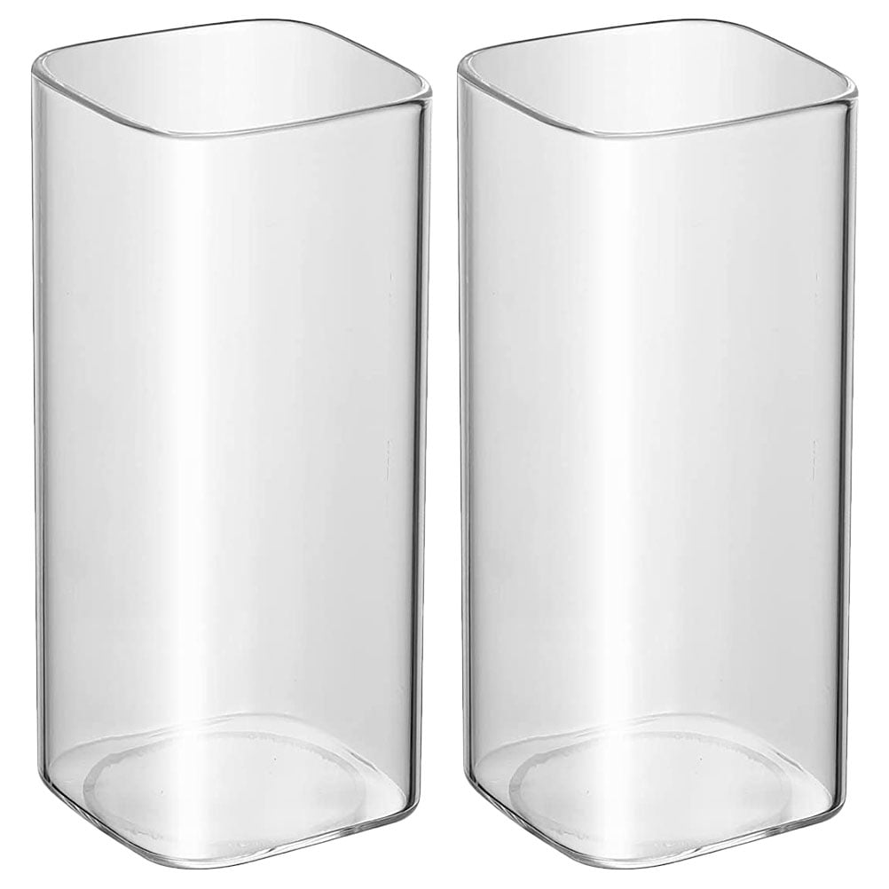 Pavo 2pcs Square Drinking Glasses Glass Cups Household Glassware Clear Glasses for Milk Water ...