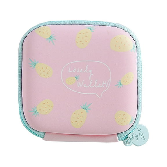 Pavo Lovely Portable Mini Headphones Storage Case Zipper Box Earphone Bags Travel Carrying Case for Earphones Earbuds USB Cable Keys Coin (Pink Pineapple)