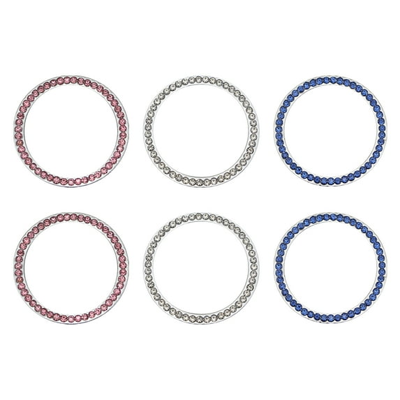 Pavodes 6Pcs Car Stem Caps Handmade Crystal Rhinestone Universal Tire Dust Caps Auto Start Ignition Button Key Accessories (Silver+Blue+Pink)