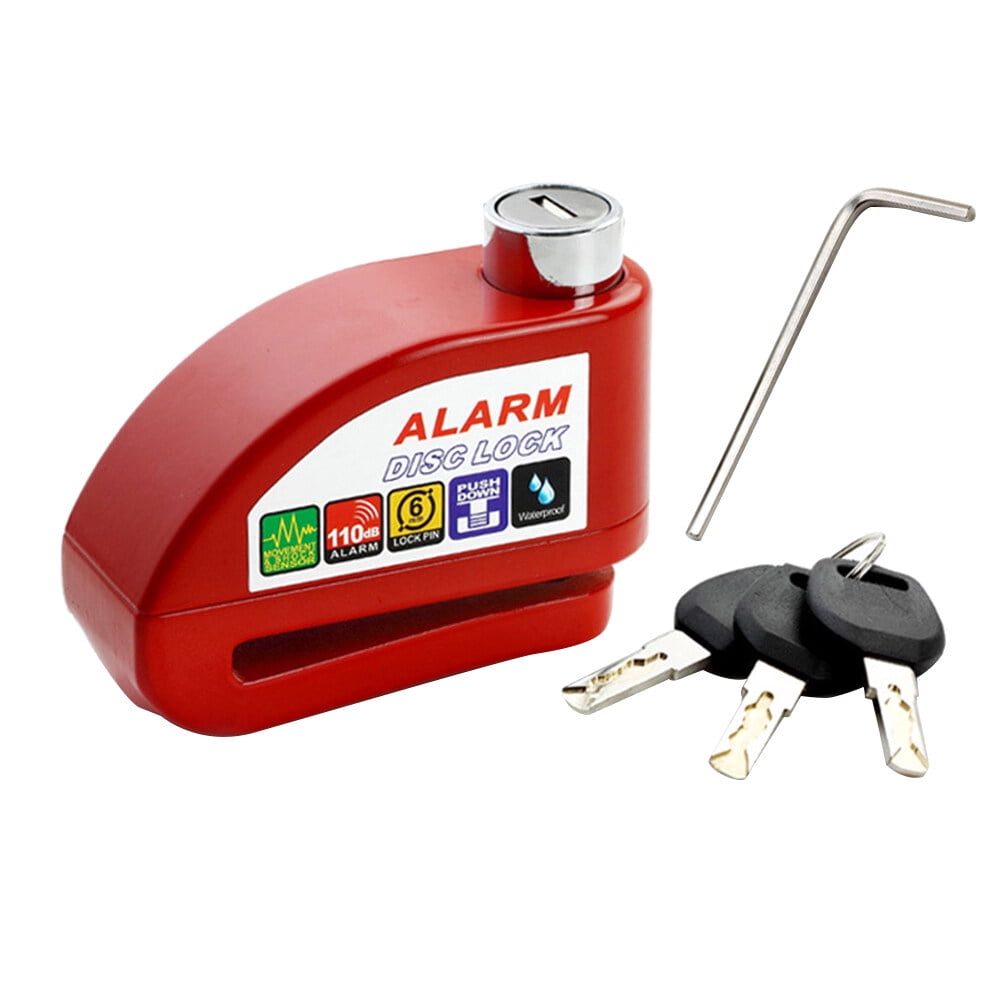 Pavodes Alarm Disc Lock Waterproof Motorcycle Anti-theft Disc Brake Lock Alarm Sound 6mm Pin Brake Disc Wheel Security Lock for Motorbike Bike Scooter (Red)
