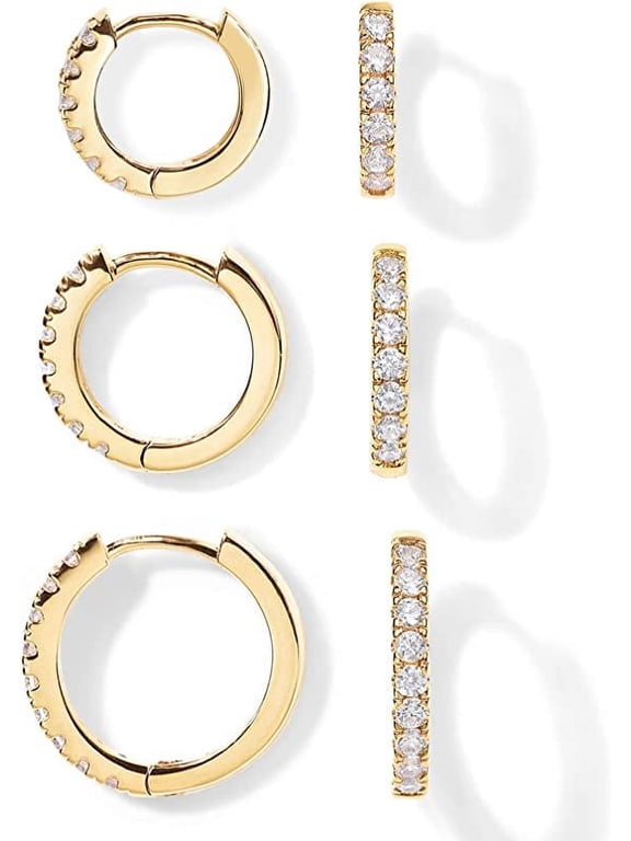 Small Hoop Earrings Set, 3 Pack, 18K Yellow Gold