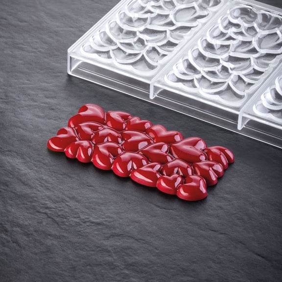 Pavoni Polycarbonate Chocolate Mold, Eros Hearts Bar, 3 Cavities