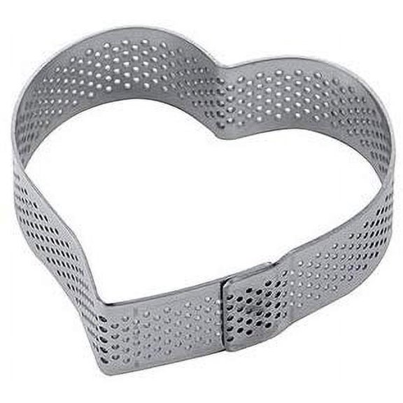 Pavoni XF14 Perforated Indented-Heart-Shape Stainless Steel Tart Ring 2-7/16 Inch x 2-7/8 Inch x 3/4 Inch High