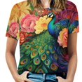 thumbnail image 1 of Pavos Reales Y Flores T-Shirt O Neck Oversize T-Shirts Short Sleeve Classic Tees Women Summer Graphic Tops, 1 of 5