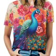 thumbnail image 1 of Pavos Reales Y Flores T-Shirt O Neck Retro Print Big Size T-Shirts Short Sleeve Tees Womens Pretty Design, 1 of 5