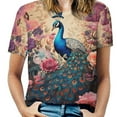 thumbnail image 1 of Pavos Reales Y Flores T-Shirt O Neck Retro Print Big Size T-Shirts Short Sleeve Tees Womens Pretty Design, 1 of 5