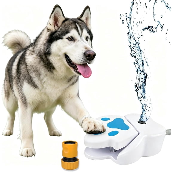 Paw Activated Dog Water Sprinkler, Step On Outdoor Pet Drinking Fountain, Interactive Foot Pedal Dispenser, Hose Compatible with Connector Set, Easy to Train, for Medium Large Dogs Yard Lawn