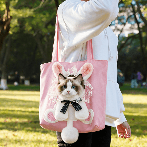 Paw Bag Pet Carrier Bag, Canvas Head‑Out Pet Shoulder Tote, Cozy Breathable Cat Dog Carrier, Portable Handbag for Travel Camping Vet Appointment A