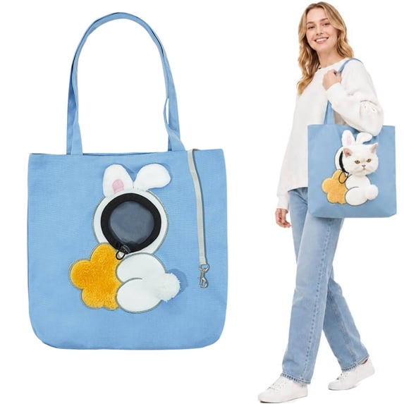 Paw Bag, Pet Carrier Bag, Canvas Shoulder Cozy Carry for Cats,Breathable Cat Carrier with Head out Design, Portable Handbag Tote for Small Cat Dog Outdoor Travel Camping,Blue,M