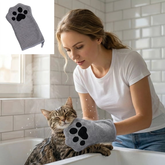 Paw Bathing Towel for Cats Ultra Absorbent Microfiber Dog Cat Towel with Paw Print Design Quick Drying Pet Bath Towel Suitable for Cats and Dogs,Gray,1pcs