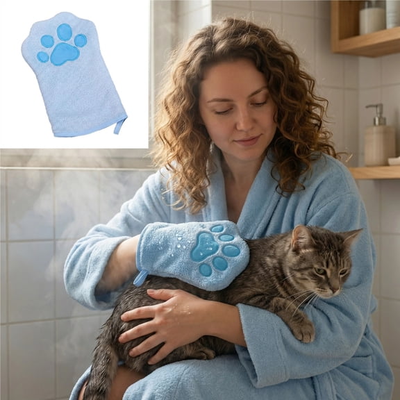 Paw Bathing Towel for Cats, Coral Fleece Absorbent Bath Towel, Soft Quick-Dry Paw Bathing Towel for Paws, Face and Fur,Blue,1pcs