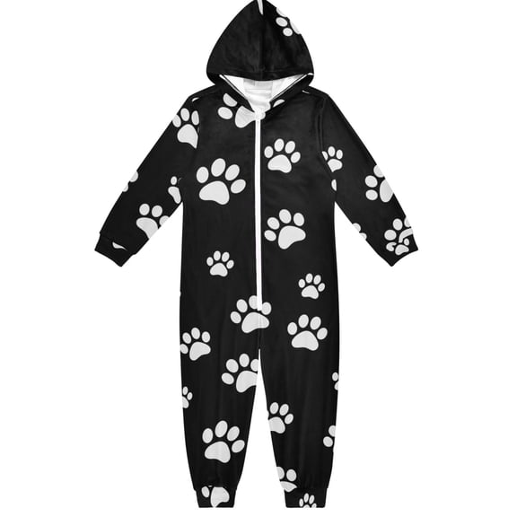 Paw Boys & Girls Hooded One-Piece Pajamas Warm Crystal velvet Hooded Long Sleeve Loungewear Jumpsuit Unisex
