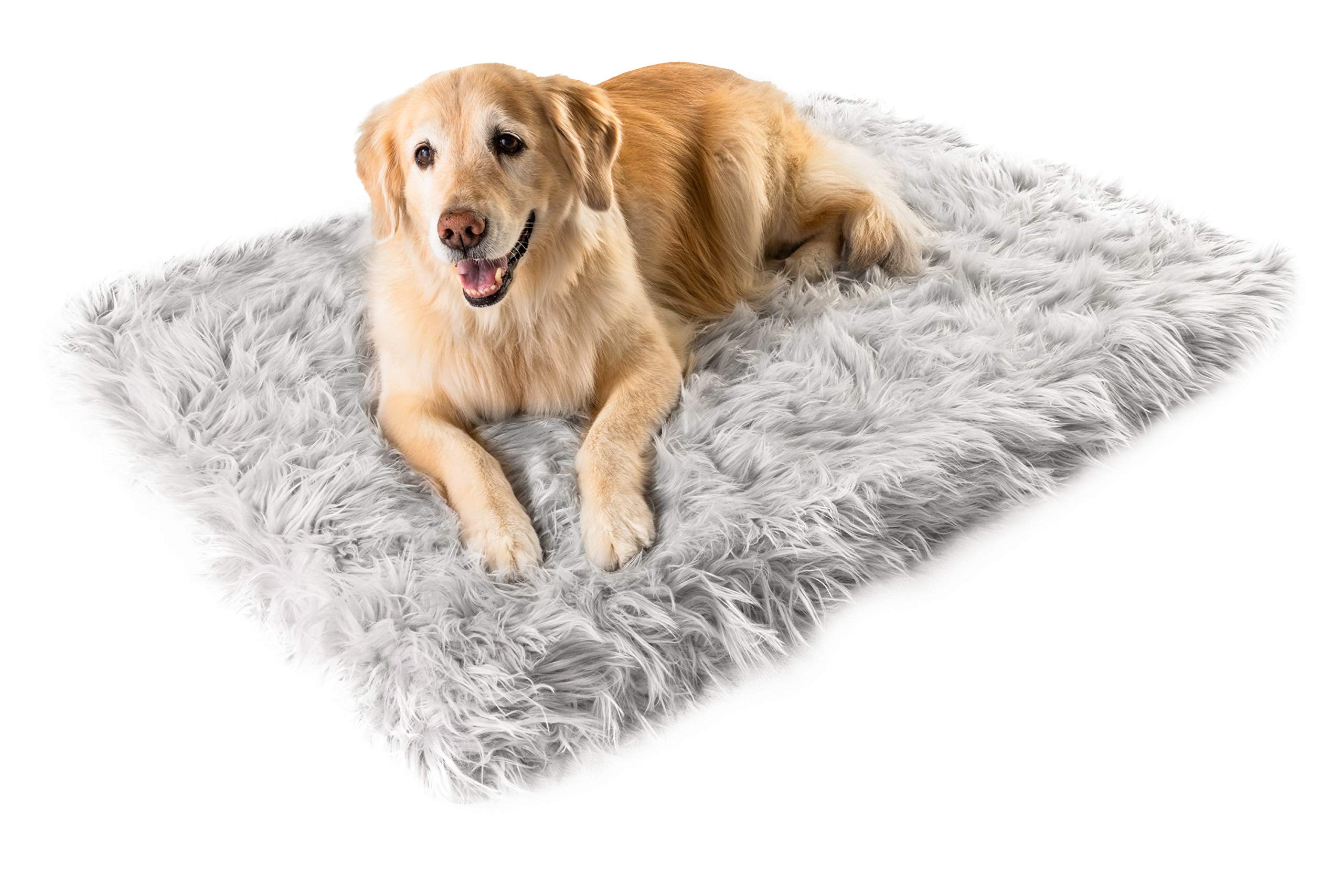 Paw Brands Dog Bed Faux Fur Memory Foam Pet Bed Gray Rectangle 40L X 25W inches