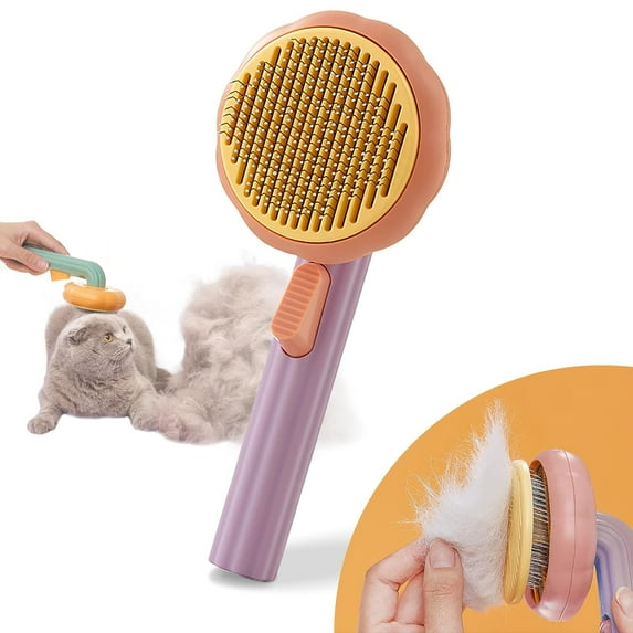 Paw Cat Brush with Release Button, Self Cleaning Cat Brush for Shedding, Cat Hair Brush for Grooming Long and Short Haired Cats Dogs (Yellow)