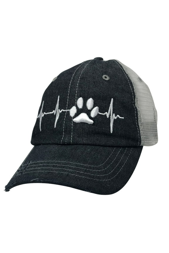 Paw Cat Dog EKG Dog MOM Cat MOM Embroidered Baseball Hat Mesh Trucker Style Hat