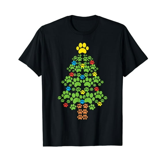 Paw Christmas Tree Cute Dog Lover Christmas Cat Owner Gift T-Shirt