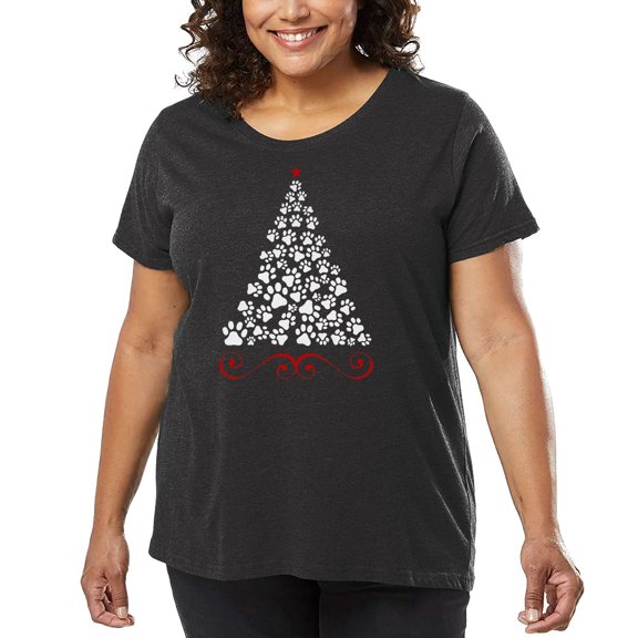 Paw Christmas Tree - Women's Plus Size Word Art T-Shirt